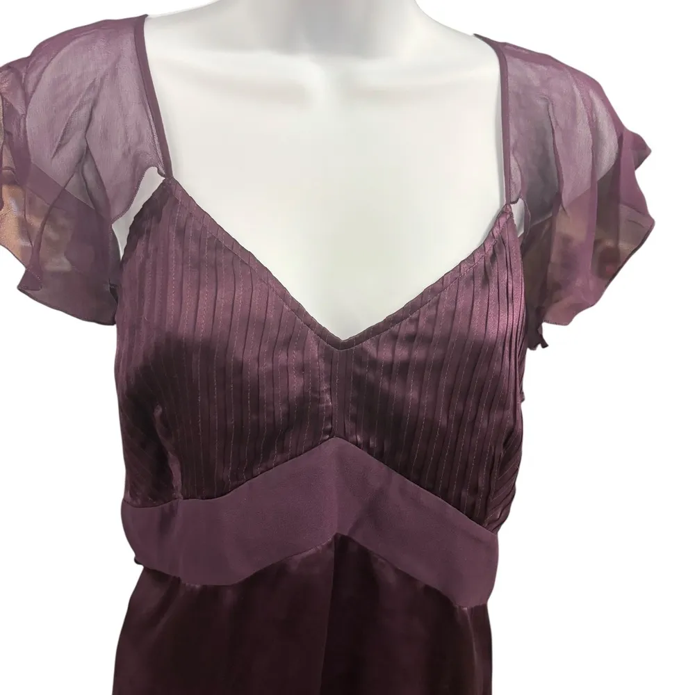 Daisy Fuentes Eggplant Purple Silk Blend Top Ruffle Sleeves V-Neck Blouse Large - Image 6