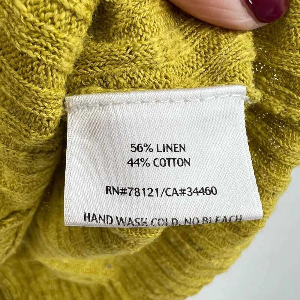 Eileen Fisher XS Green Chartreuse Asymmetrical Linen Cotton Ribbed Knit Sweater - Image 7