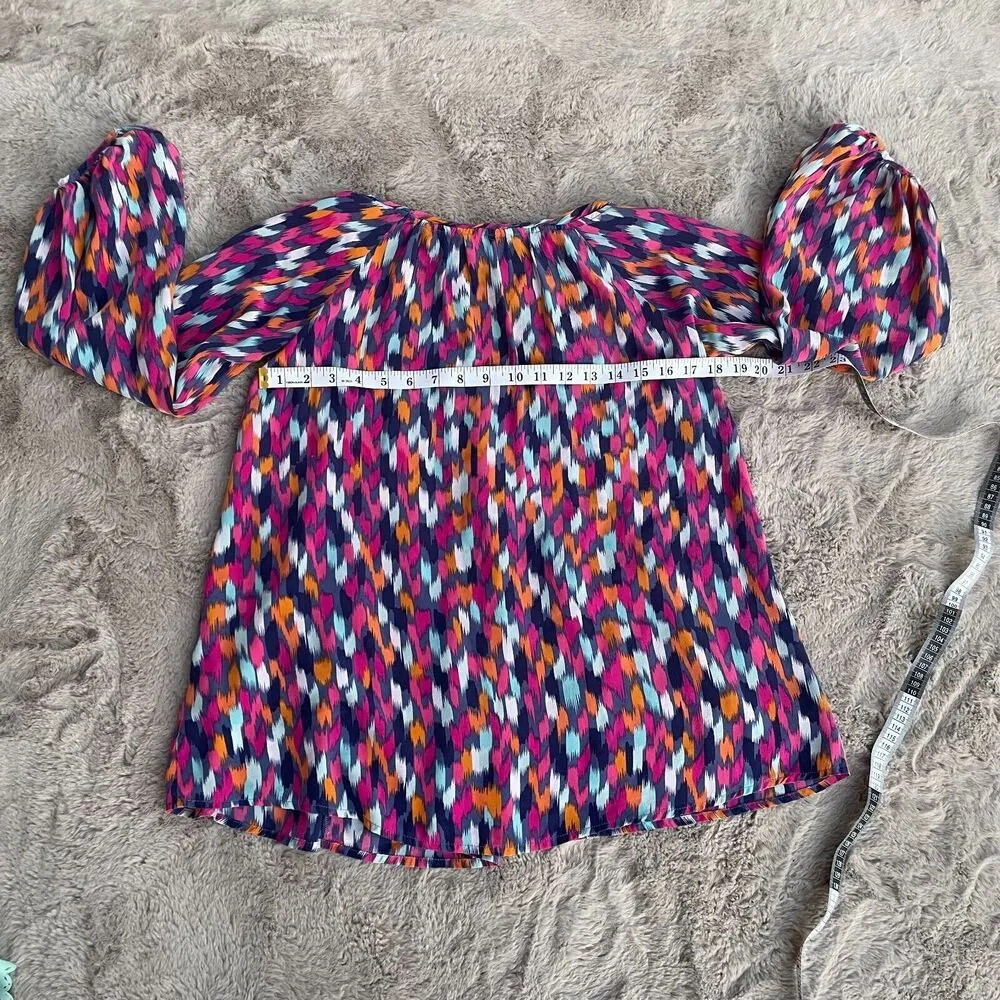 Tori Richard Honolulu Blouse Size 0 XS Confetti Tie Sleeve 100% Silk Career Love - Image 8