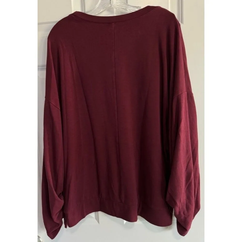 Fabletics  Sadie Scrunched Sleeve Pullover Top Black Cherry Maroon Women's XXL - Image 4