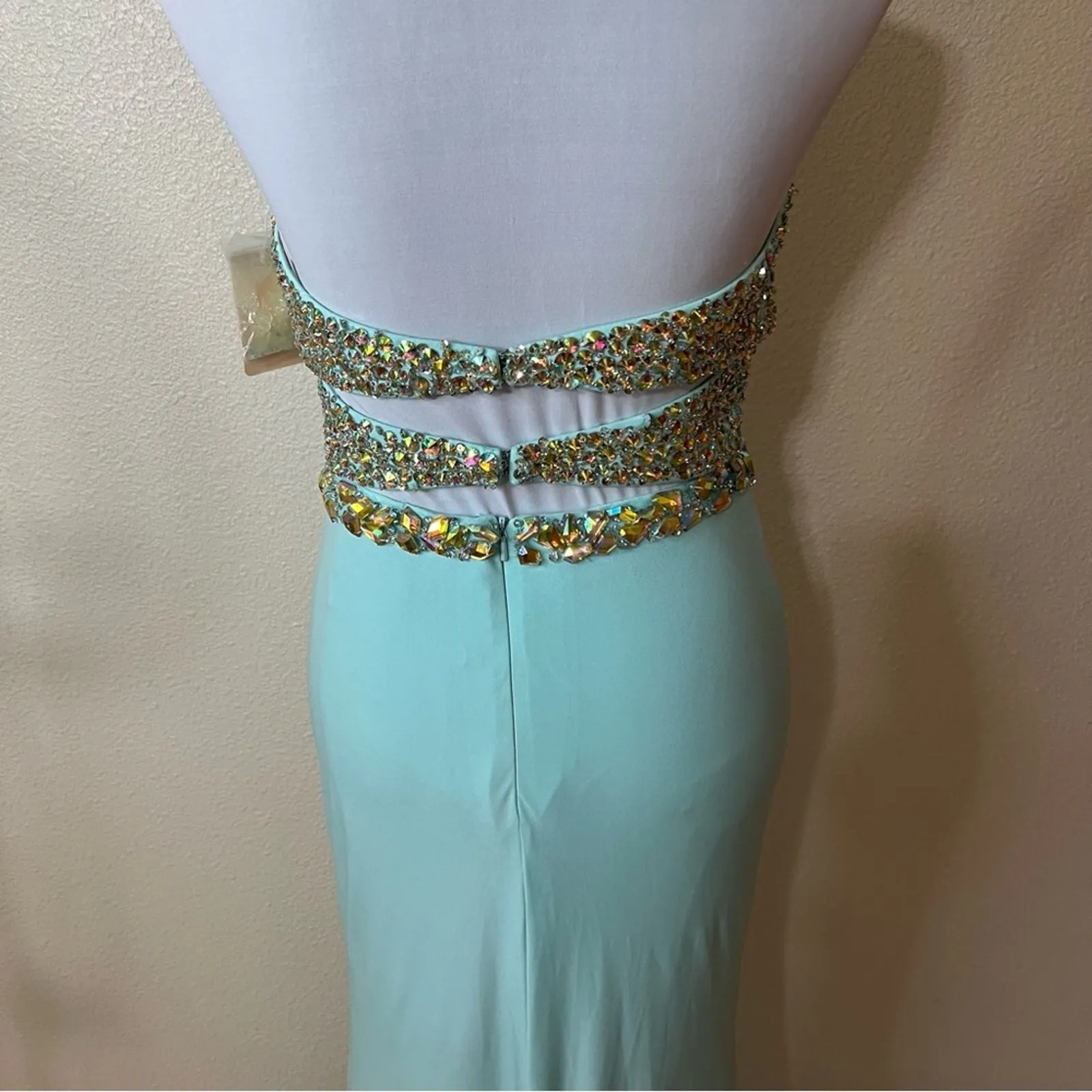 Kiss Kiss Formal 3709 beaded bodice cutout back jersey prom dress NEW 8 Blue - Image 5