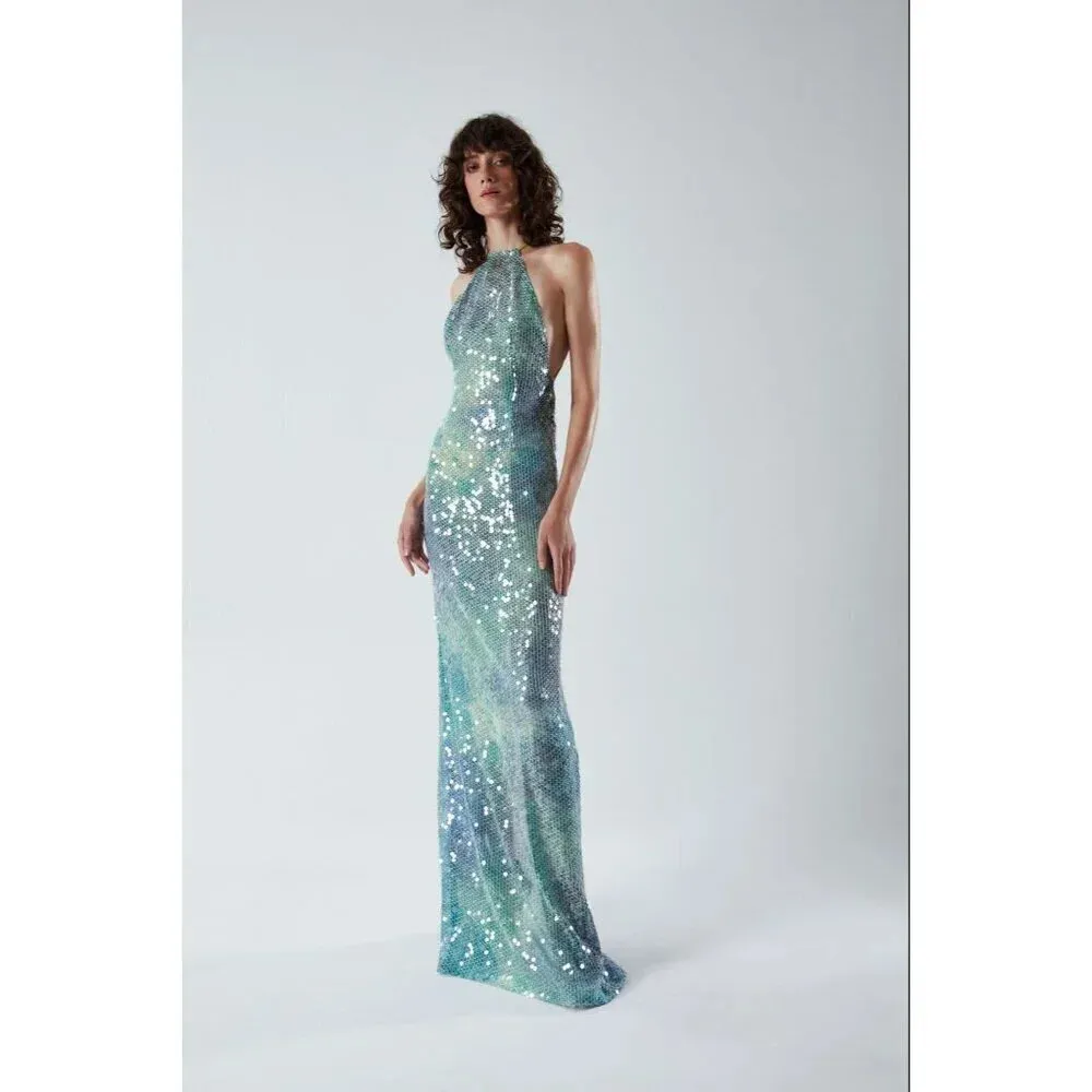 ILA Mer Sequin Maxi Dress in Blue 38 New Womens Long Formal Mosaic Gown Size undefined - Image 15