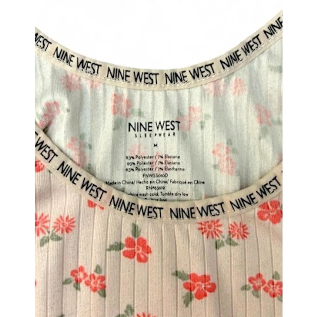 Nine West Women's Ribbed Light Pink Sleep Tank M‎ Floral Dainty Coquette - Image 3