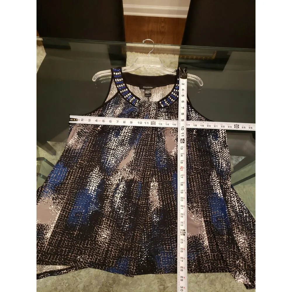 Ashley Stewart Beaded Sleeveless Top 18/20 Blue/Black Animal Print Pleats - Image 12