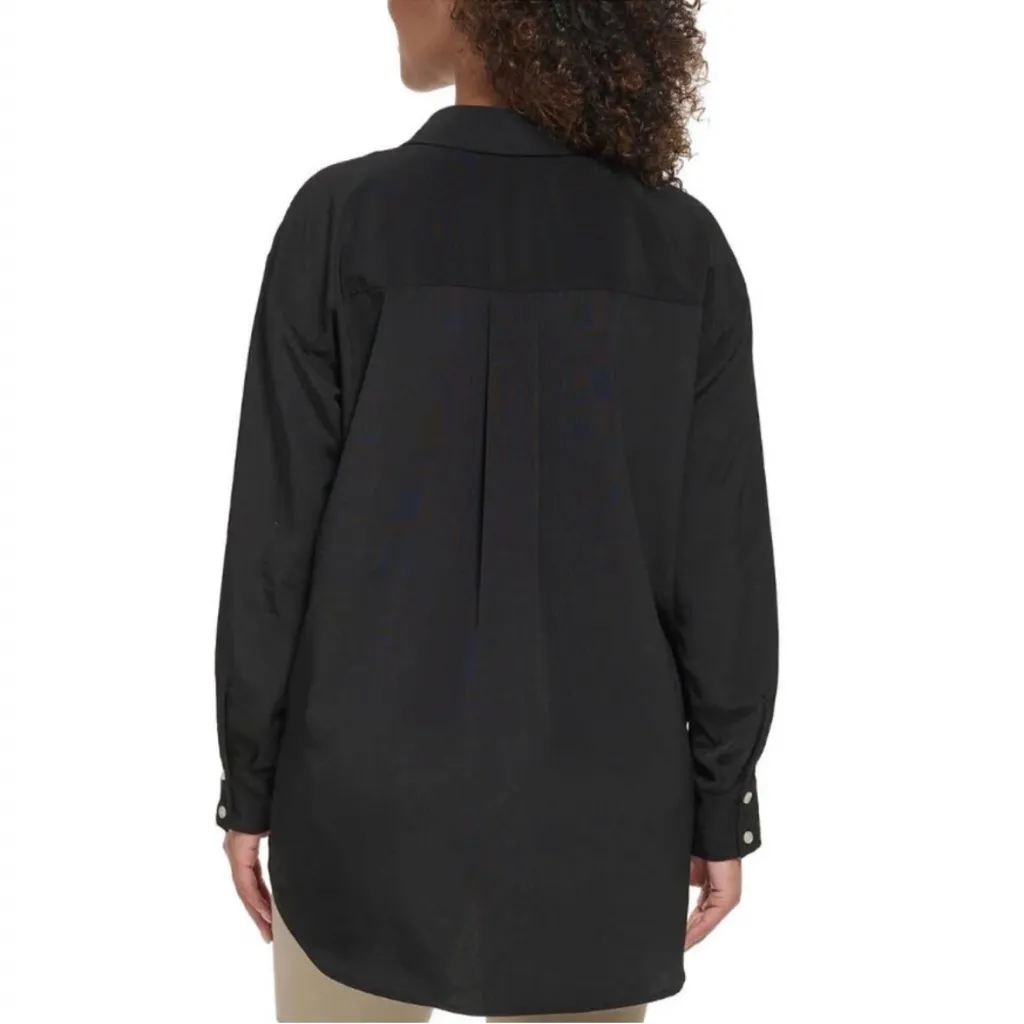 NWT Karl Lagerfeld Women's Black Button-Up Shirt oversized sized xl - Image 4