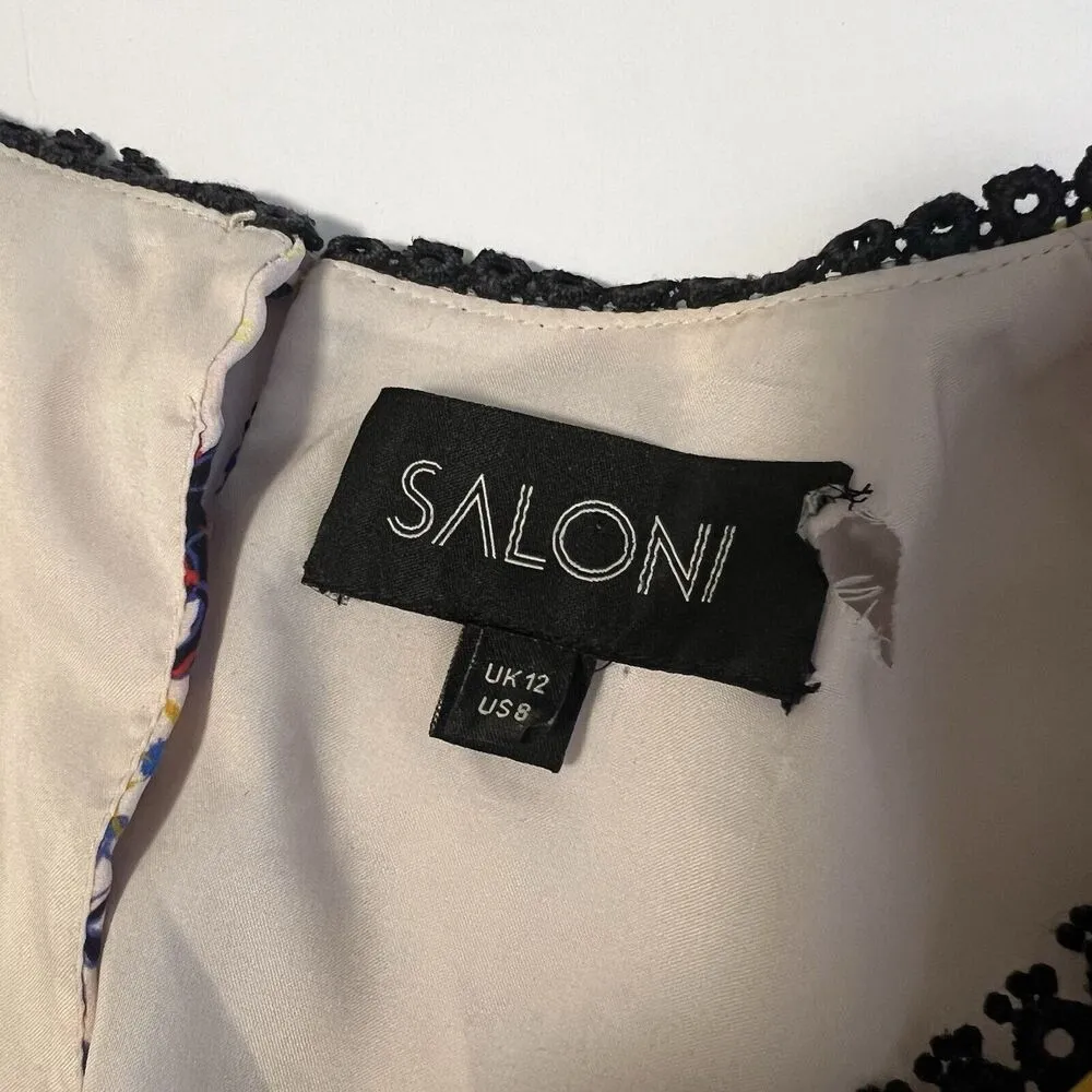 Saloni Sz 8 Sonia Silk Floral Print Long Maxi Dress In Multi Blue - Image 4