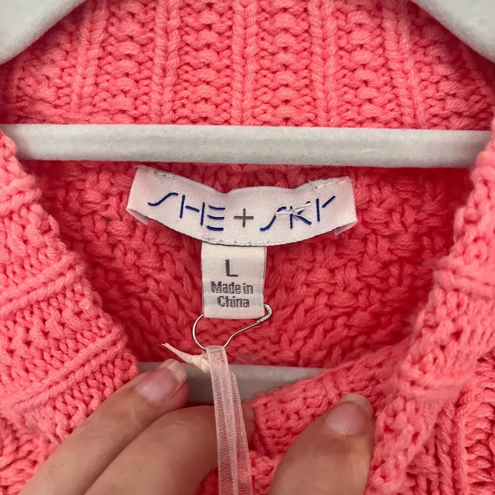 SHE+SKY Cable Knit High Neck Sweater Vest Sz L Peach Chunky New Indie Y2k Retro - Image 8