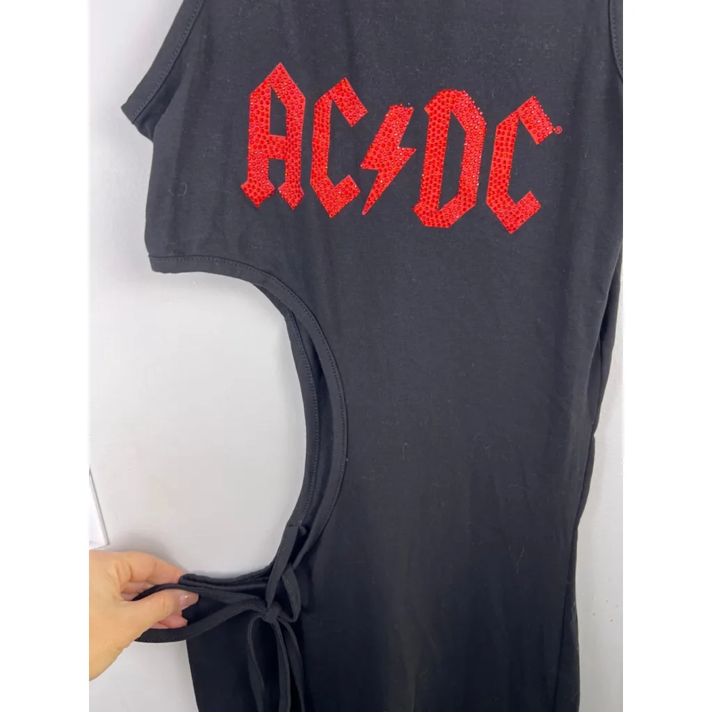 AC/DC Rhinestone Cutout Maxi Dress – Women’s M – Rock Band Graphic Tie-Side Dres - Image 4