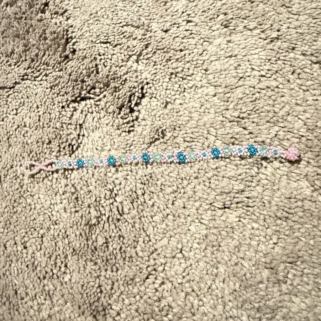 Beaded Bracelet with Blue and Pink Accents - Image 2