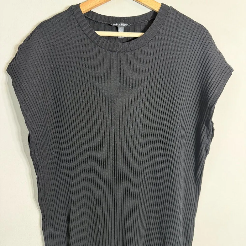 Eileen Fisher Short Sleeve Ribbed Midi Dress Women's 1X Black Lagenlook Jersey - Image 5