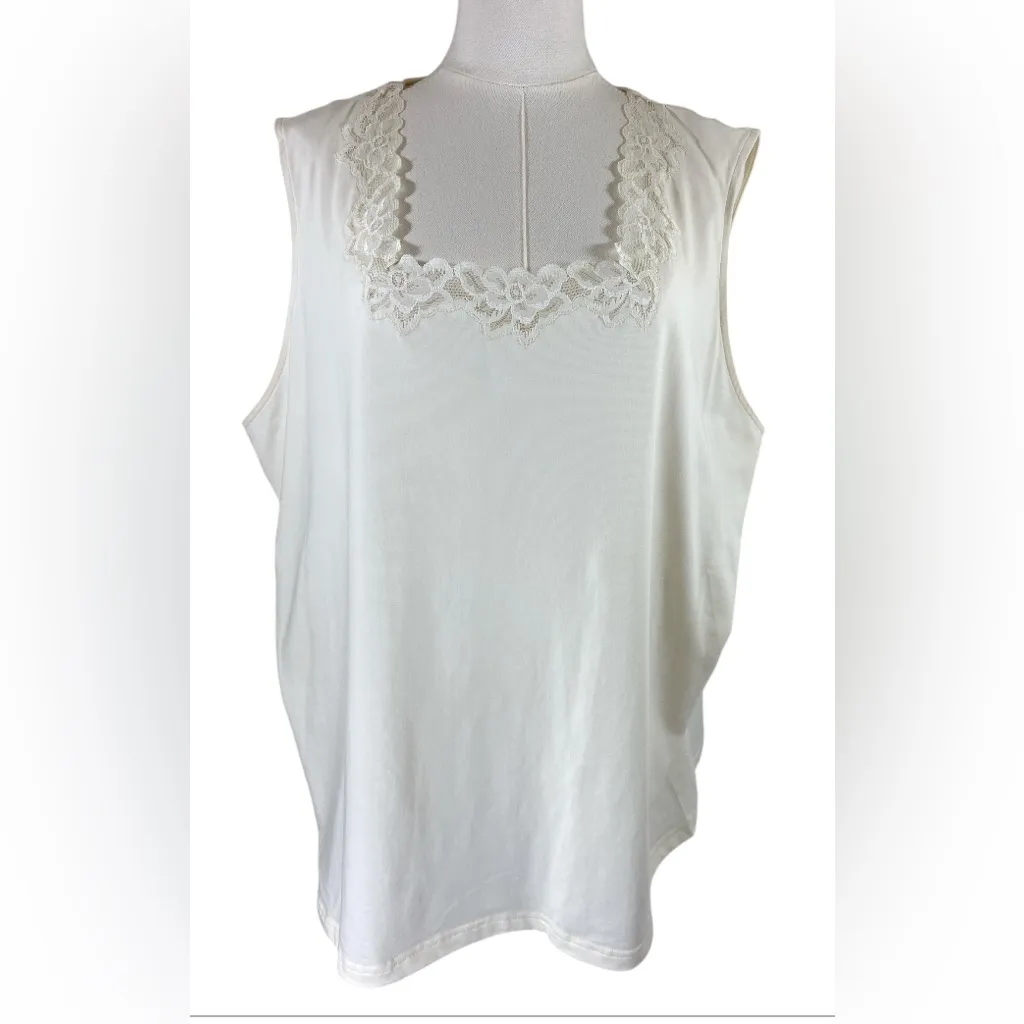 Coldwater Creek Women’s 2X (20-22) Cream Square Neck Lace Stretchy Tank - Image 3