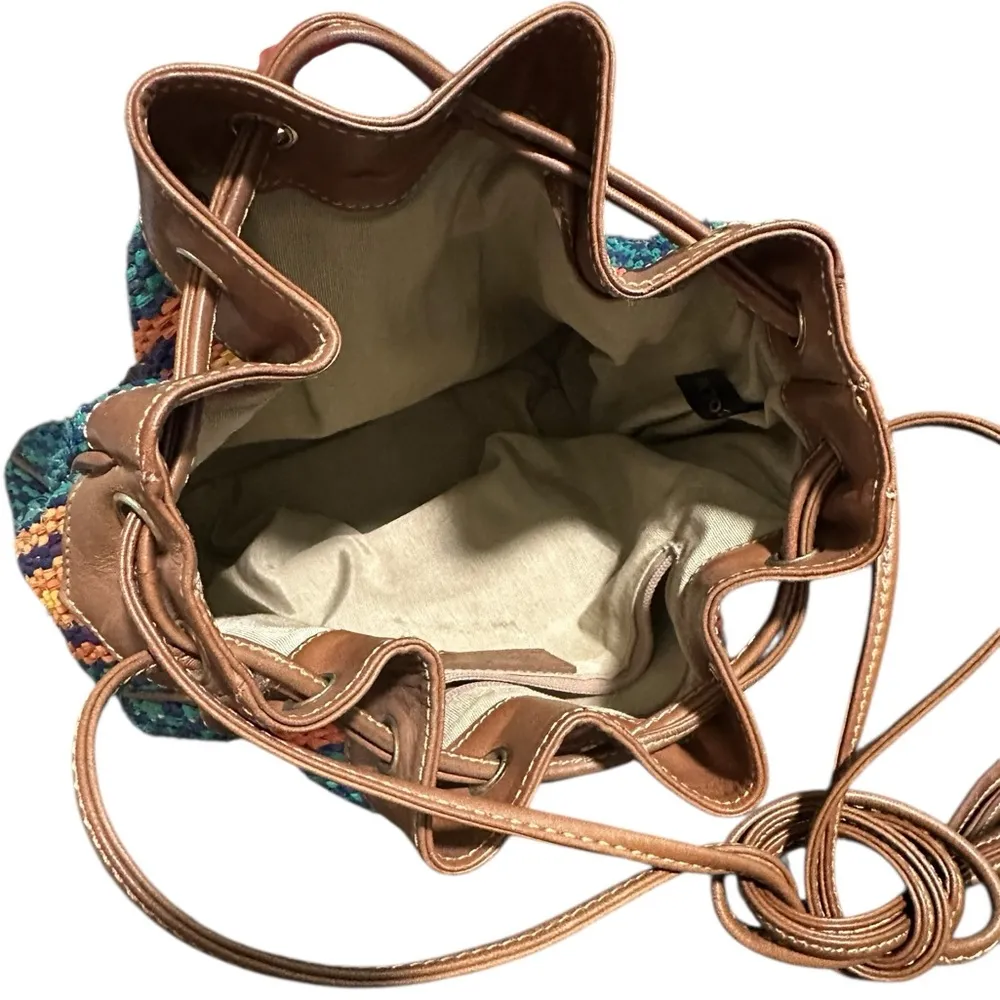 Vintage Liz Claiborne Leather Woven Bucket Bag Satchel  Shoulder Y2k Cinch - Image 5