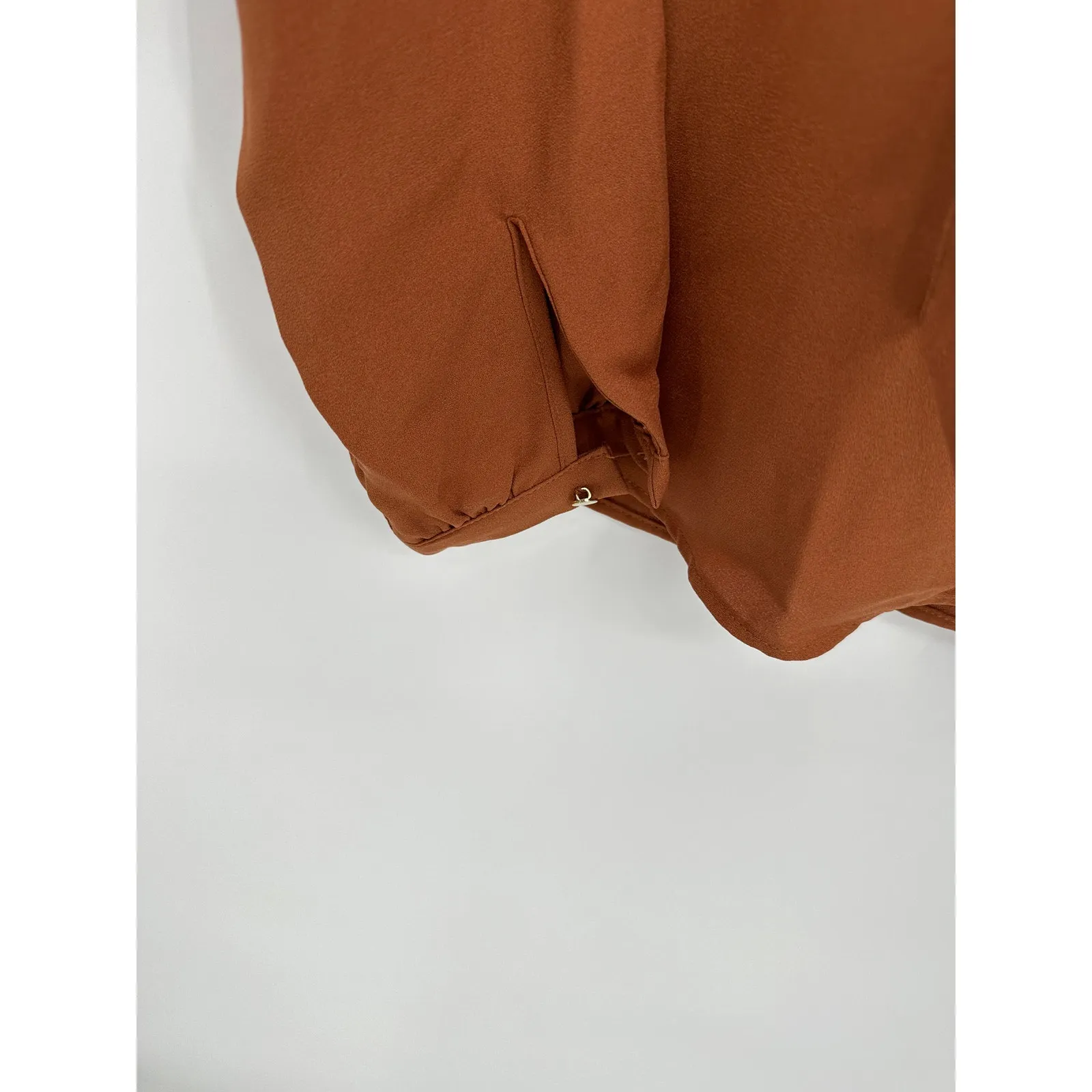 Lands' End Outfitters Blouse Women 2 Brown Tie Neck Long Sleeve Button Cuff - Image 3