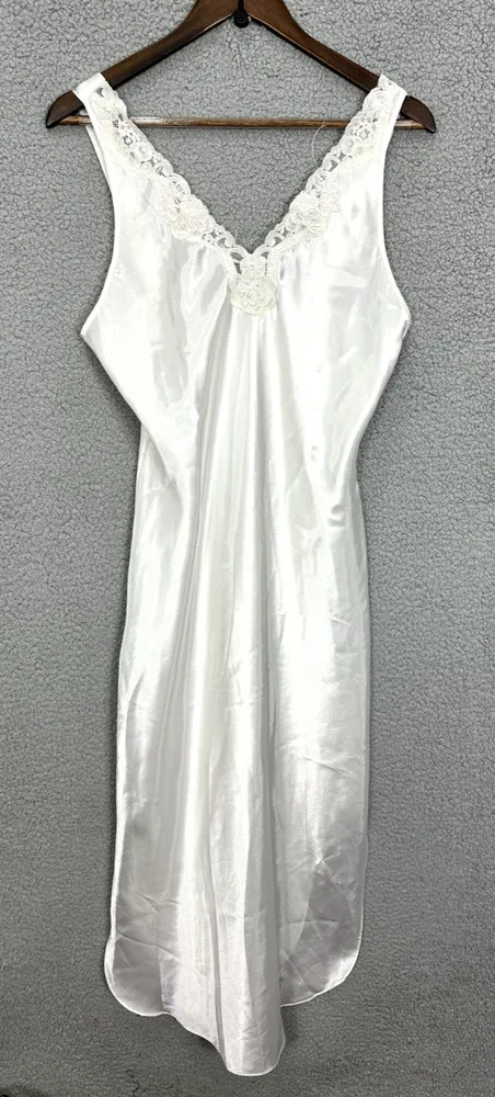 Vtg Dentelle Satin Nightgown Lingerie Midi Slip Dress Womens Medium Y2K Bridal - Image 1