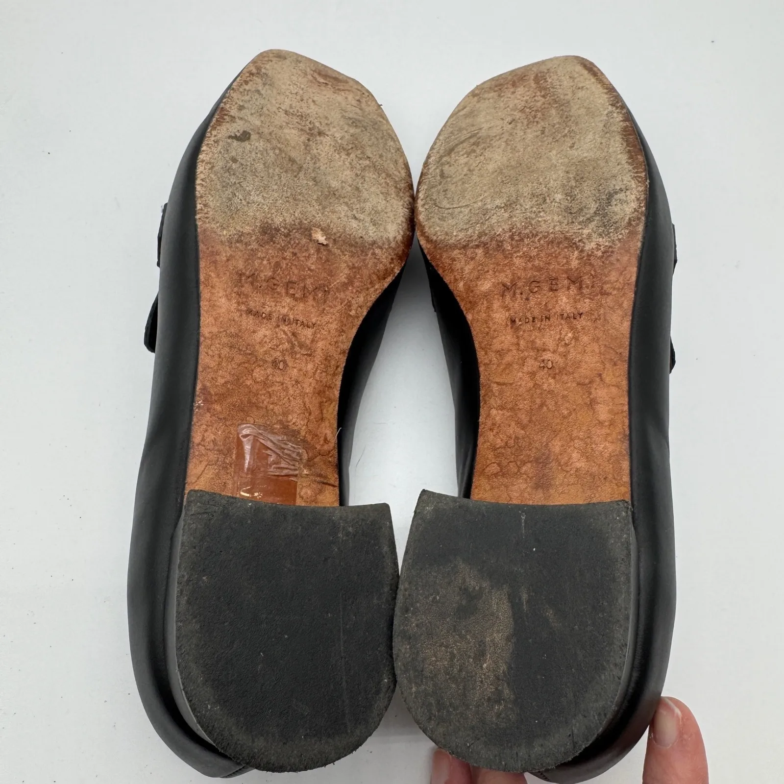 M Gemi Gray Black Croc Embossed Leather Loafer Block Heels Made in Italy Size 40 - Image 2