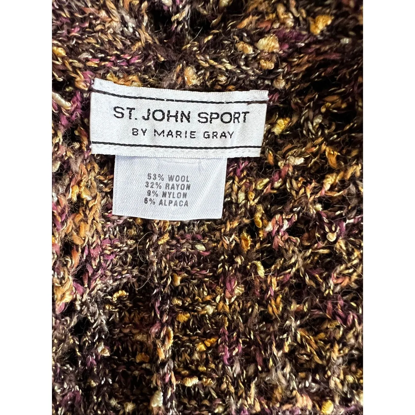 St John Sport Wool Alpaca Blend Open Knit Cardigan OS Old Money Fall Chic - Image 7