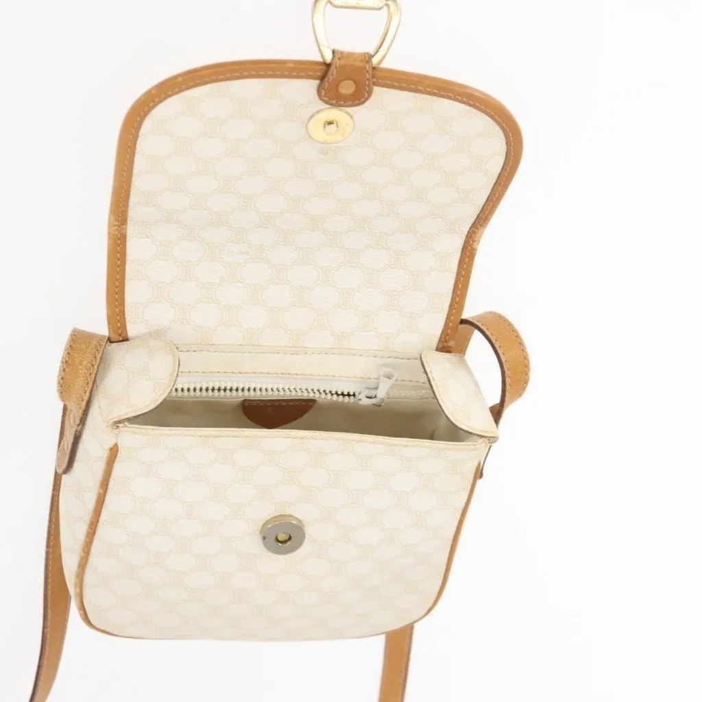  Macadam Canvas Shoulder Bag PVC Leather White Gold Authentic - Image 7