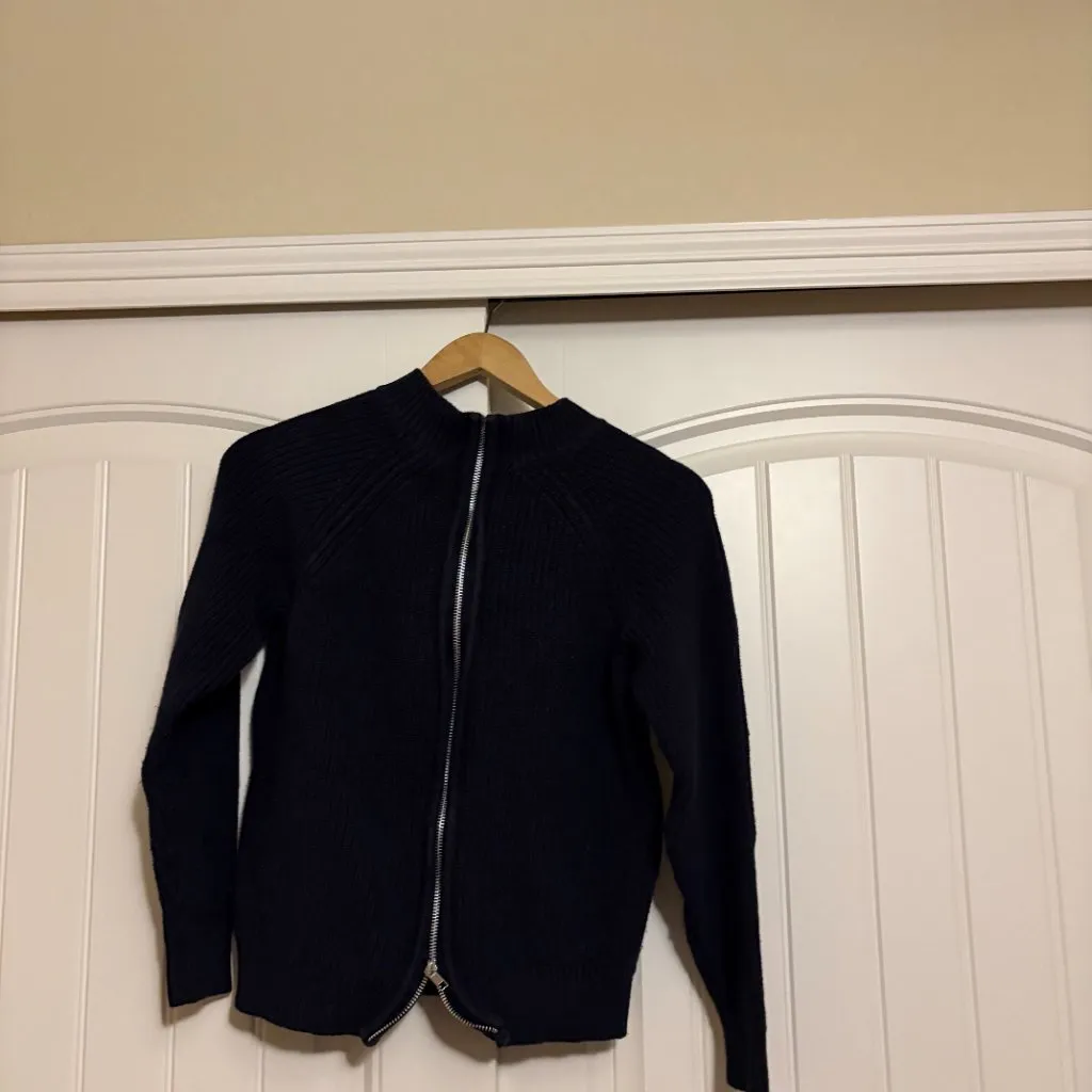 H&M Mock Neck Sweater Small Solid Black Full Zip Back Chunky Knit Cotton Blend - Image 3