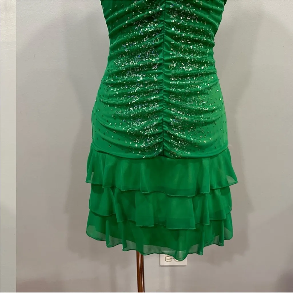 Rampage Green Sequin Halter Ruffle Y2K Dress Medium M - Image 3