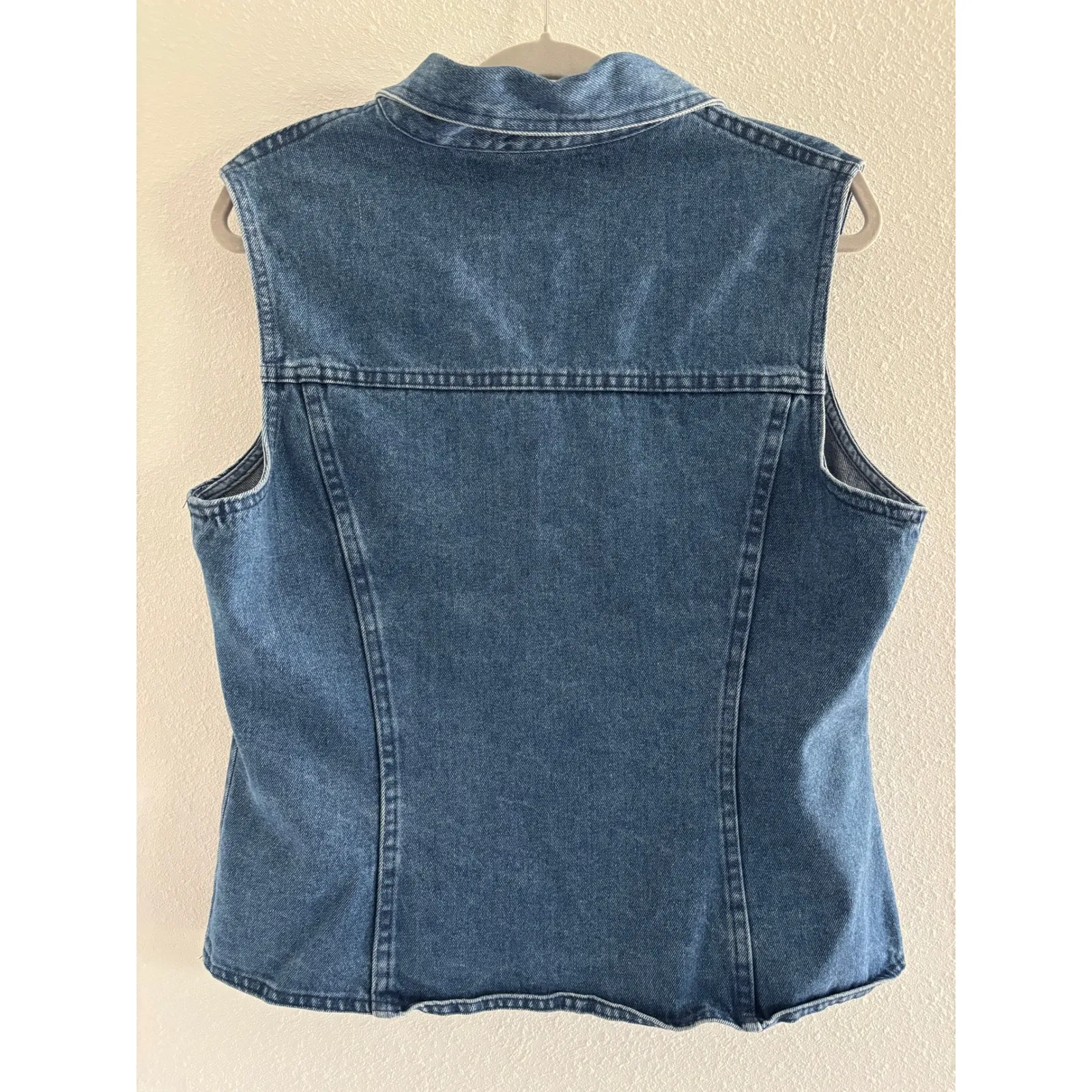 Vintage Denim Vest Womens Large Blue Cotton Biker Festival Western 90s - Image 2