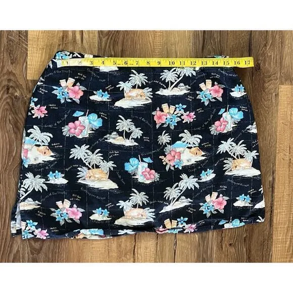 La Cabana Women's‎ Size 14 Black Navy Hawaiian Print Skort Shorts Skirt EUC Blue - Image 4