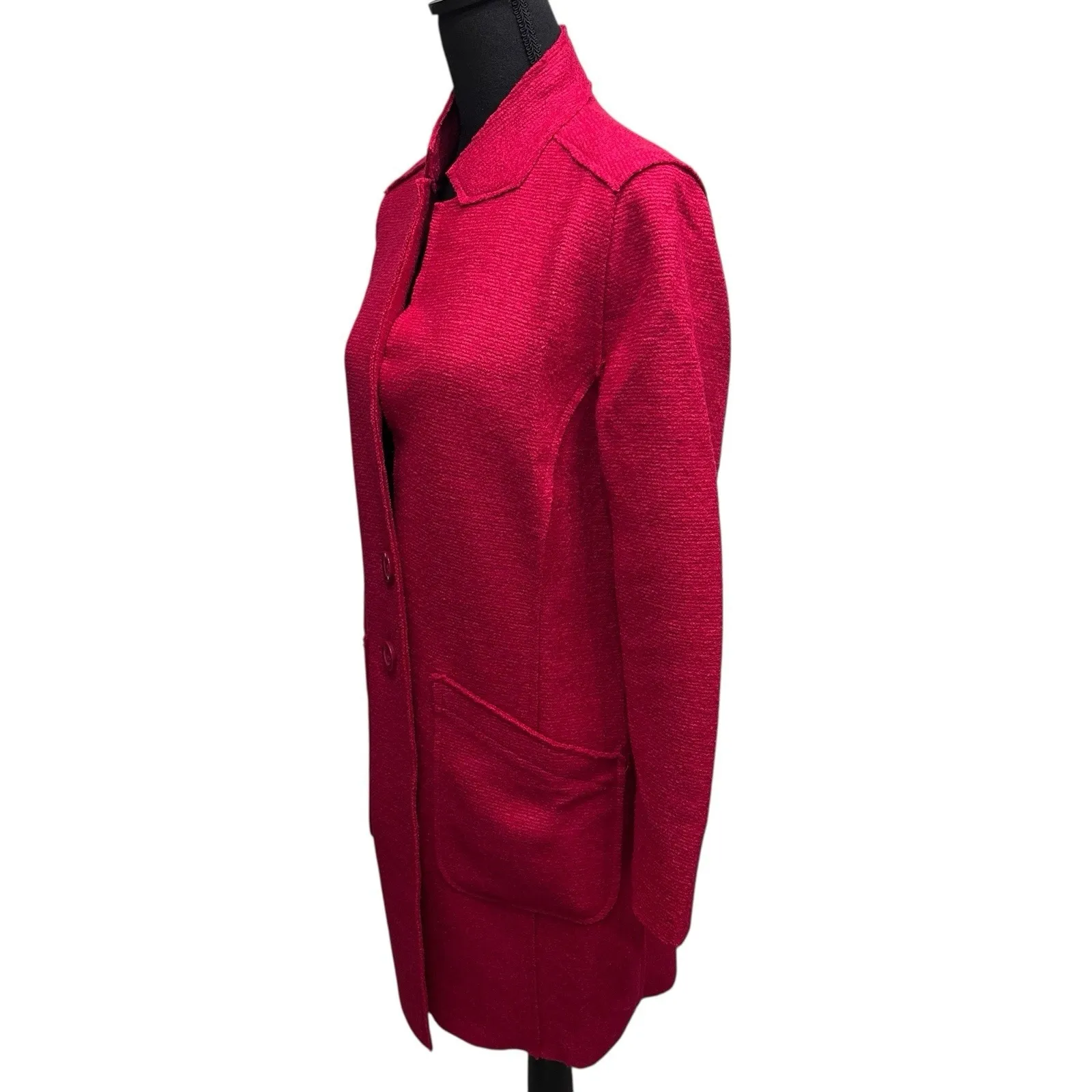Chico's Red Lightweight Wool Blend Trench Peacoat Over Coat Jacket Size 1 Medium - Image 5
