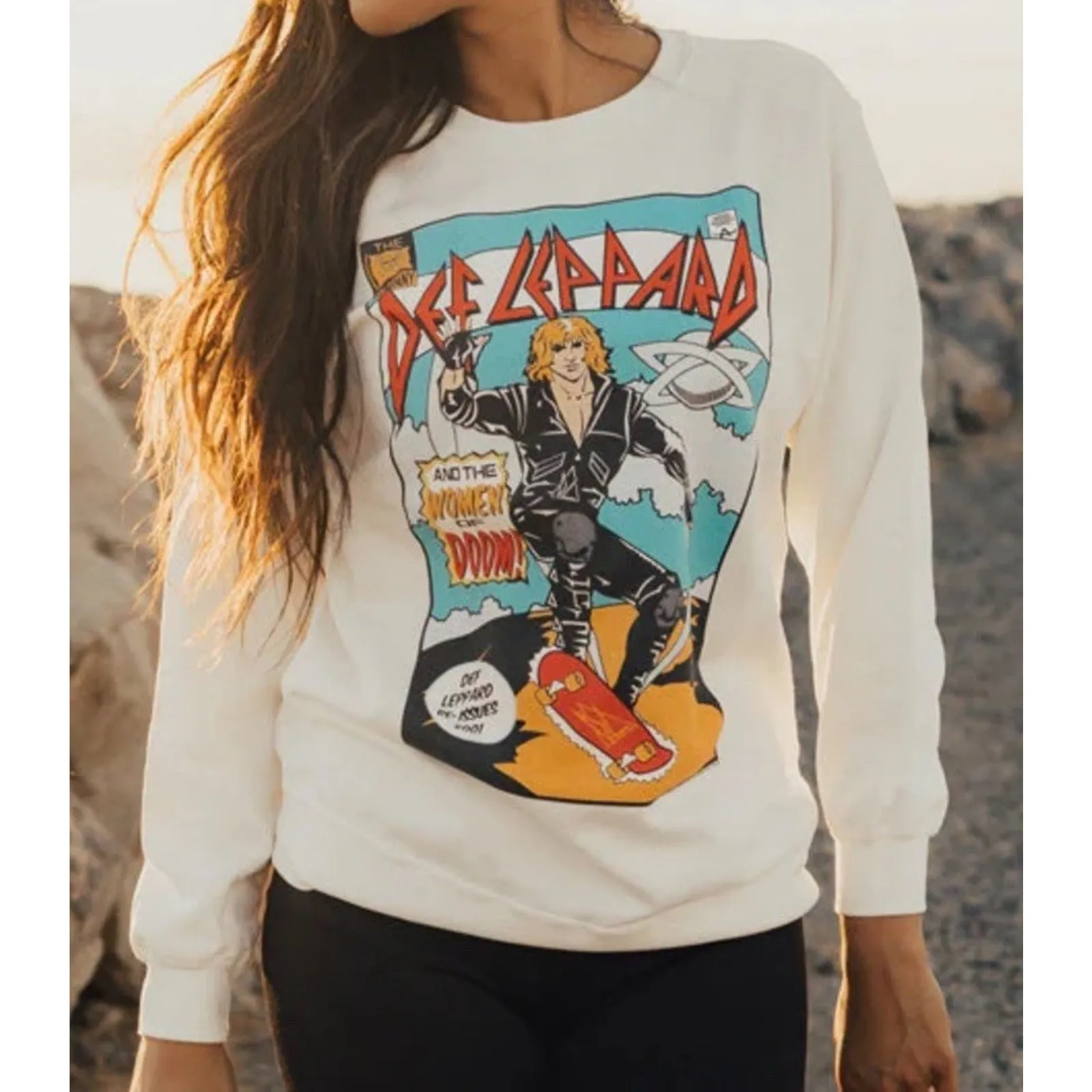 People of Leisure Def Leppard S Graphic Sweatshirt White Women - Image 10