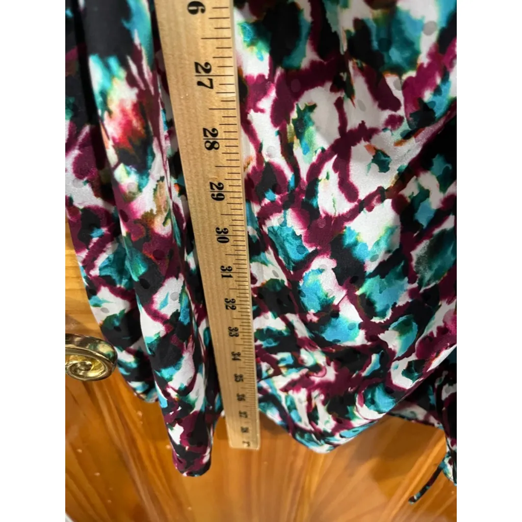 Saloni Mari Abstract Watercolor Tie Front Silk Satin Mini Dress Us 12 - Image 5