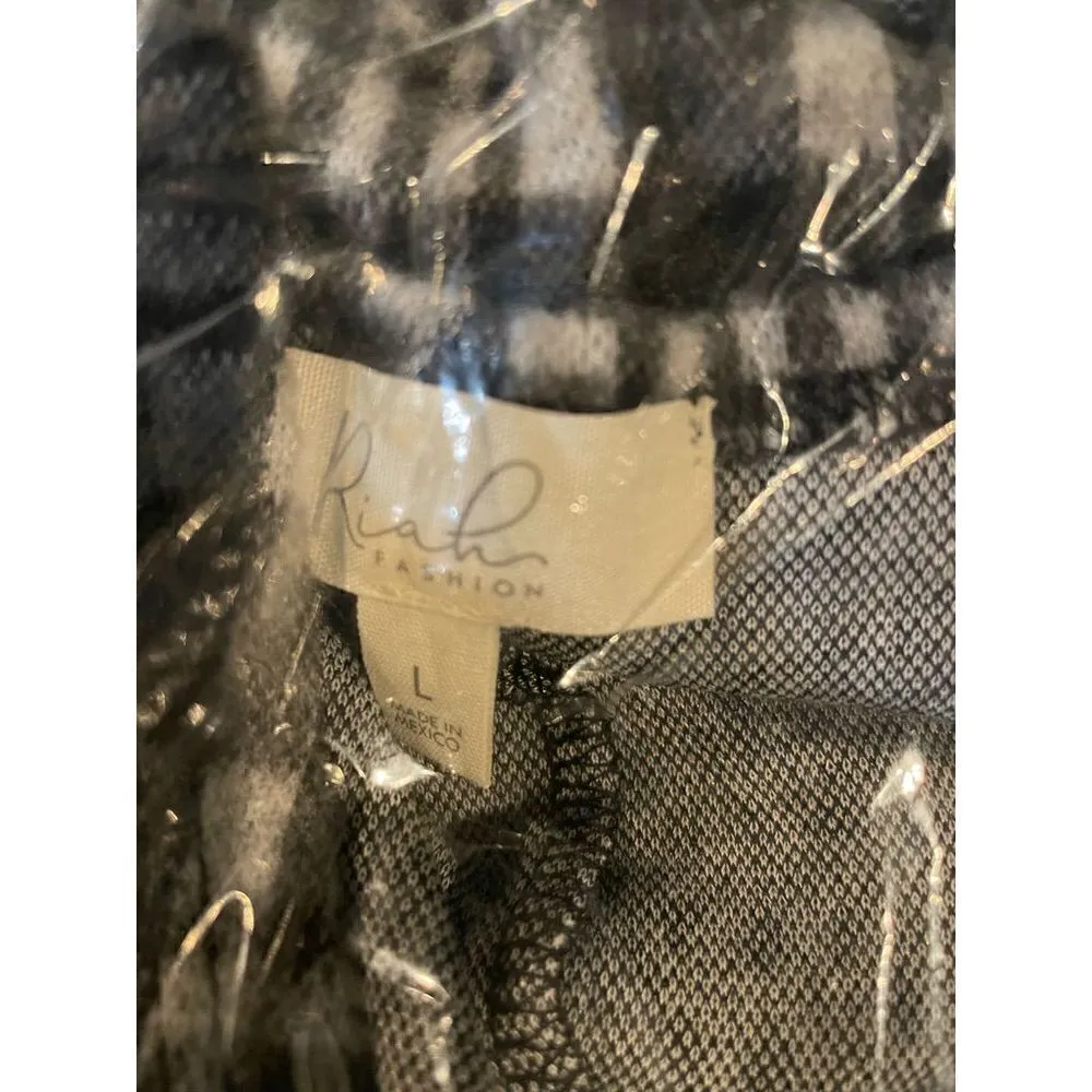 Riah Fashion Gray Open Plaid Cardigan with Pockets L - Image 14