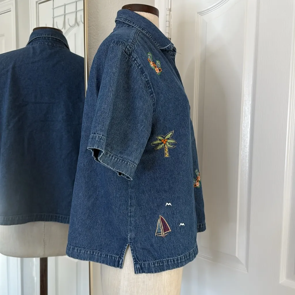 Vintage sailboat embroidered denim button down Blue Size L - Image 9