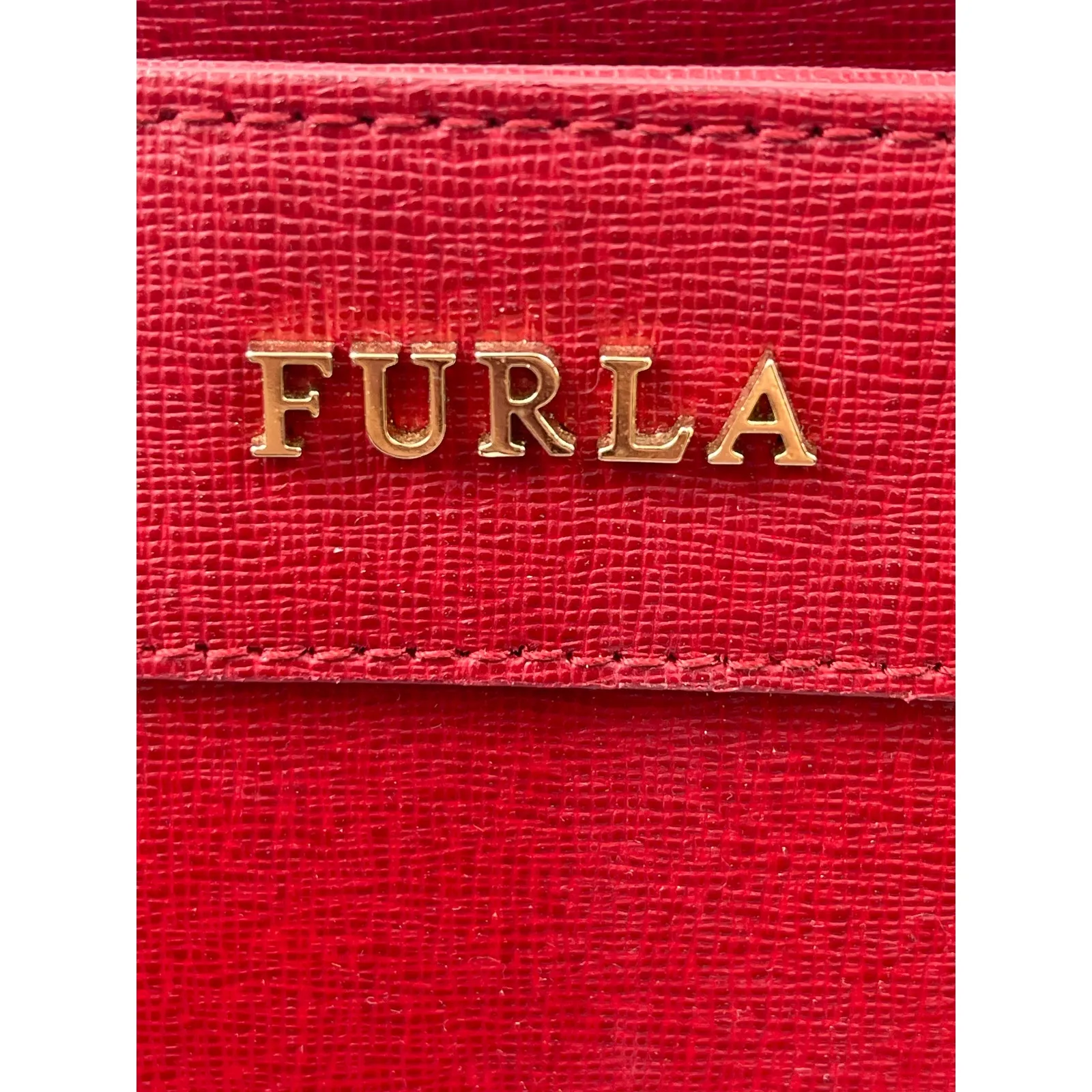 Furla Ginevra Red Gold Accent Saffiano Leather Travel Large Tote Bag Handbag - Image 6