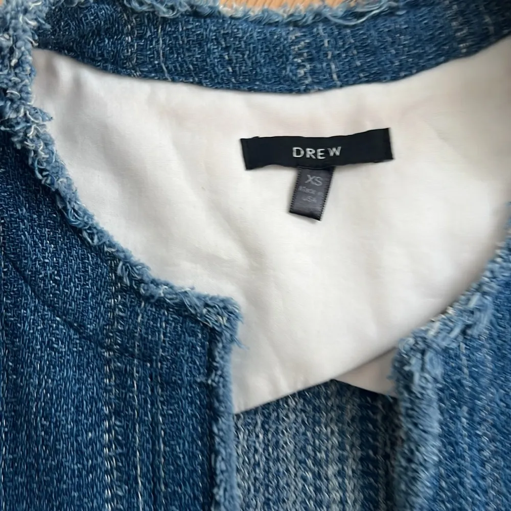 DREW Bea Collarless Denim Woven Linen Blend Jacket Blazer Size XS - Image 3