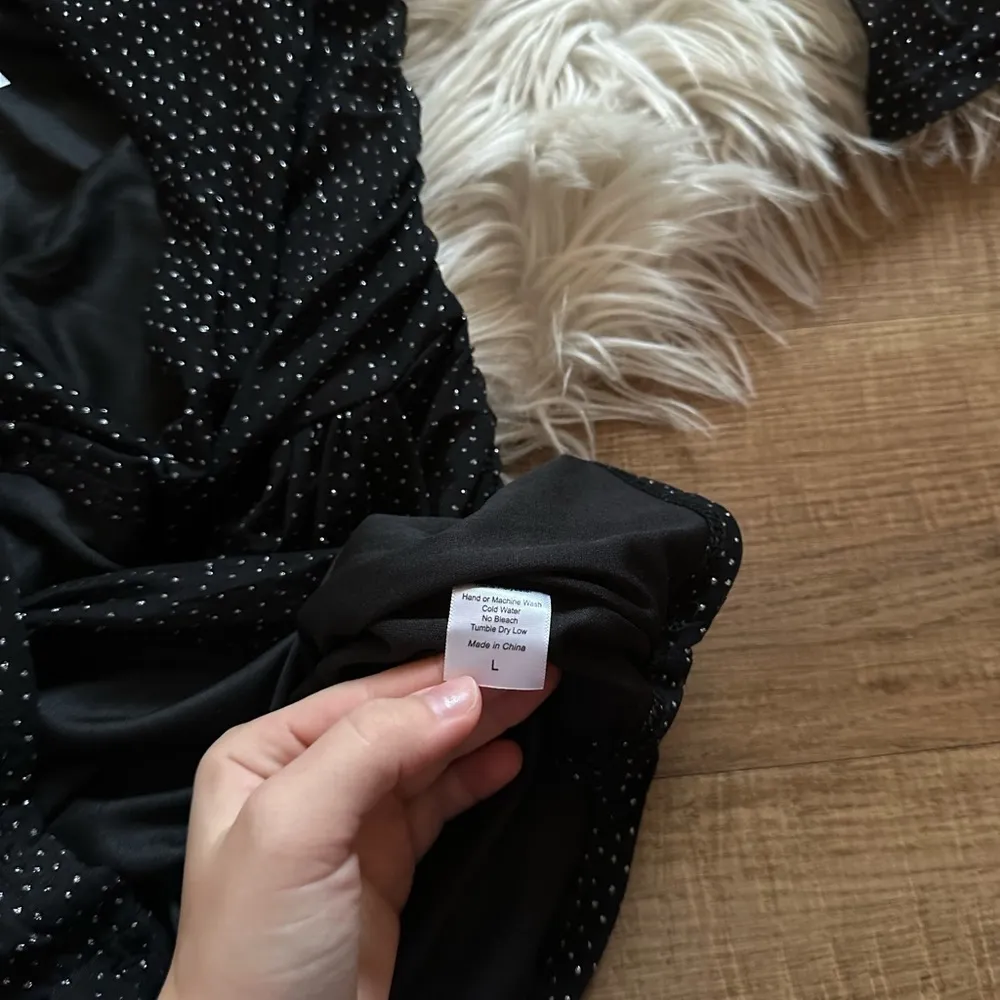 LUCY IN THE SKY Larissa Puff Sleeve Mesh Dress In Black Shimmer - Image 5