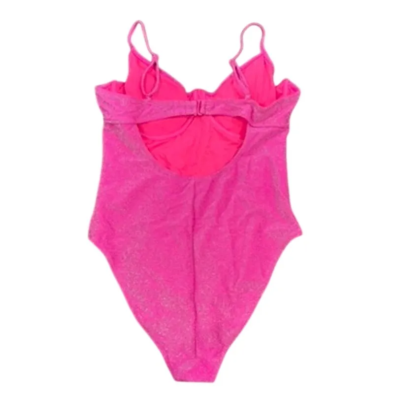 Good American Demi Cup One Piece Sparkle Swimsuit in Pink, Size 4/XL - Image 4