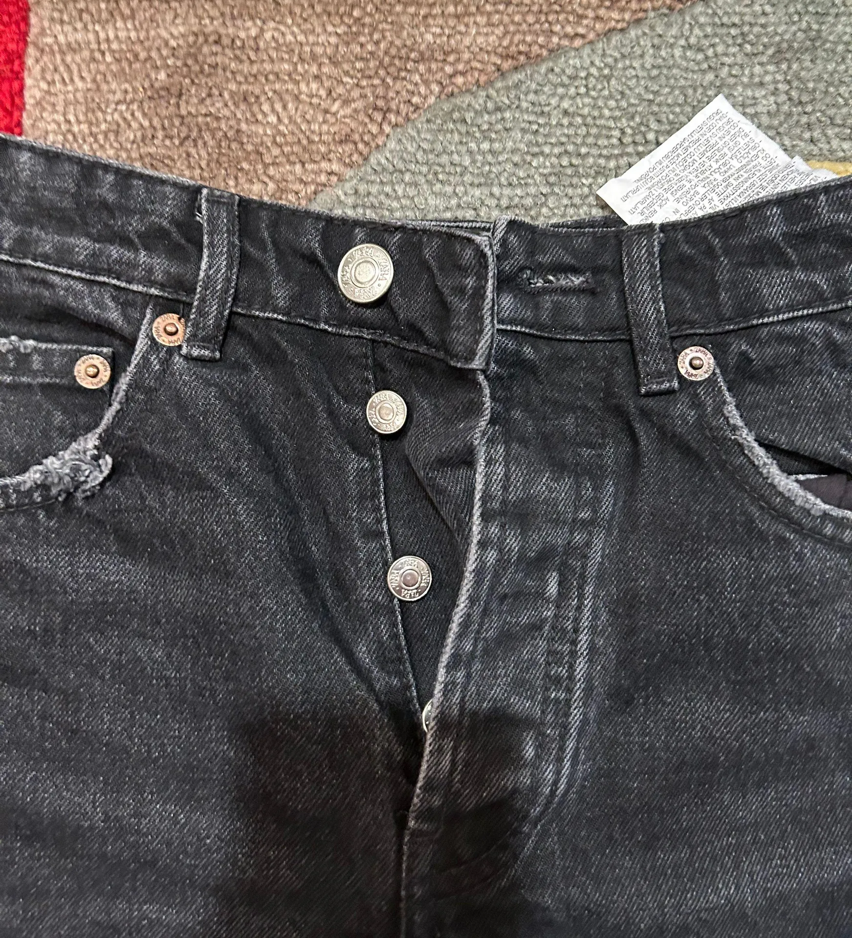 Washed Black Denim Jean Shorts High Waisted Frayed Button Fly Size USA 2 - Image 2