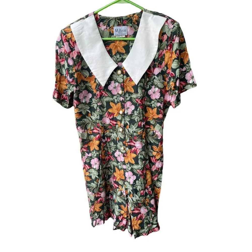 Vintage Ms. Basia Petites size 12 P floral short jumpsuit. Orange - Image 2