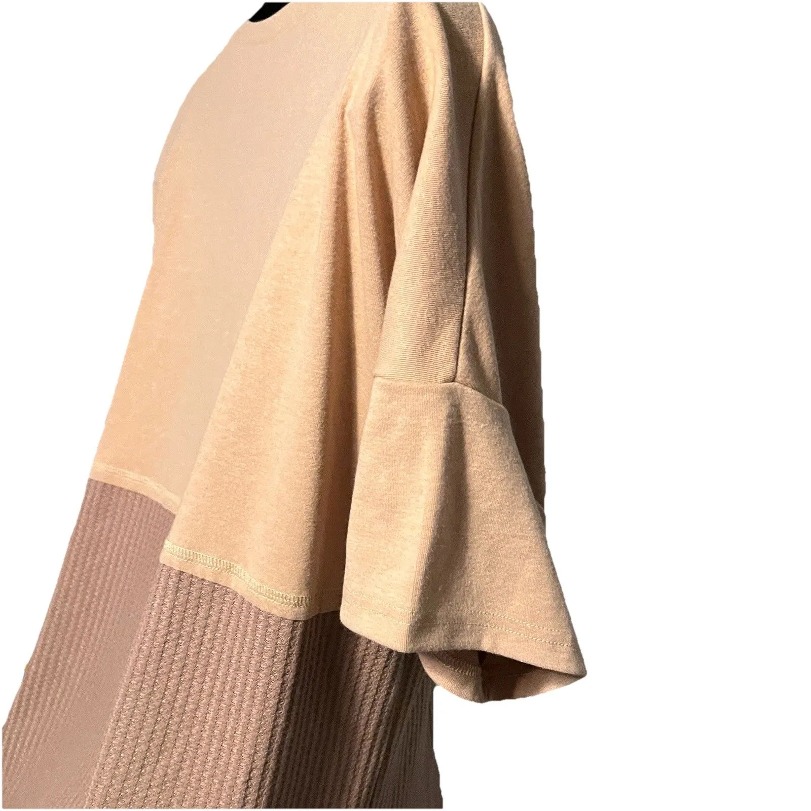 Dokotoo Waffel Knit Two Tone Henley Tunic Top Brown Tan Women's Size Medium NWT - Image 3