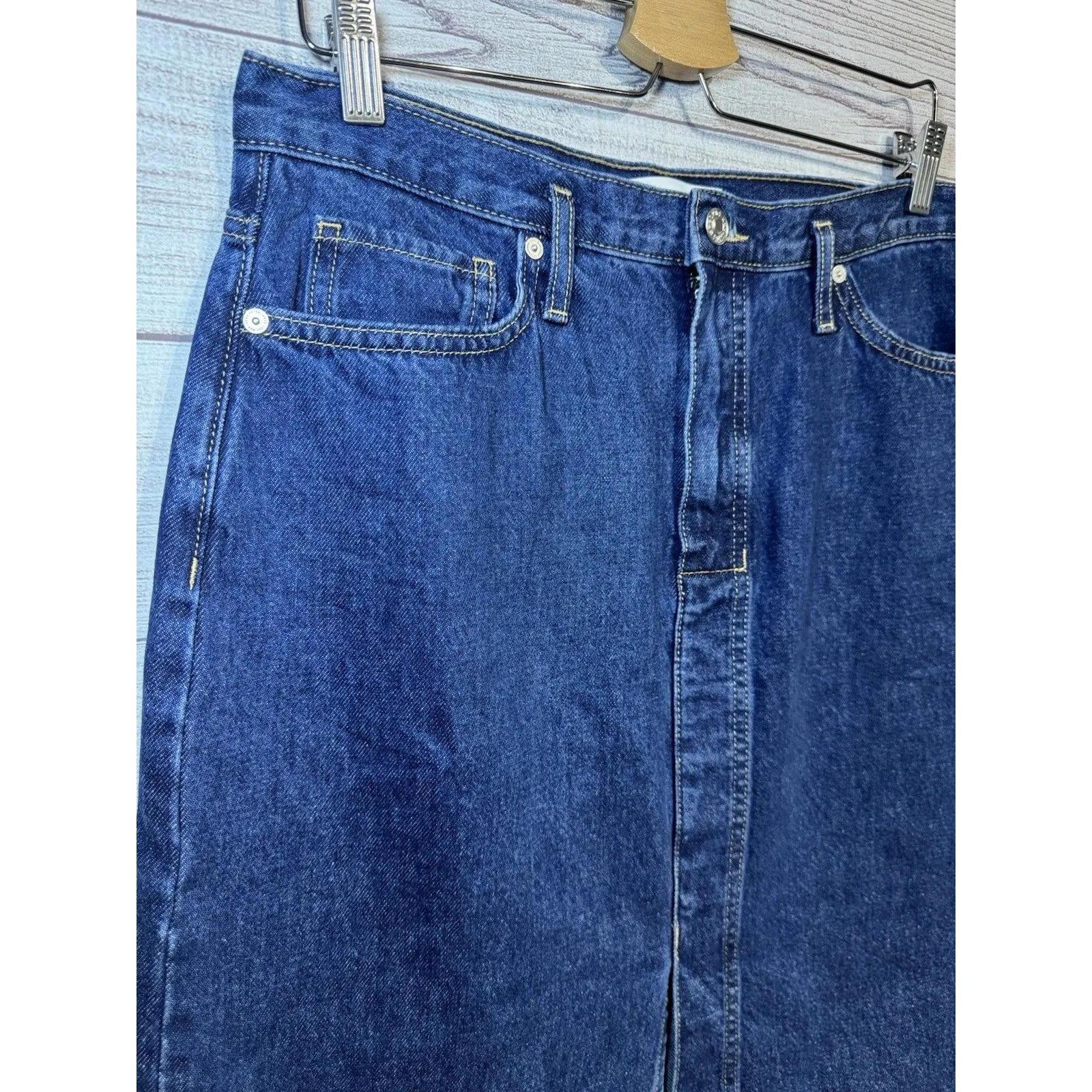 Mango MNG Fray Hem  Denim Skirt LARGE - Image 4