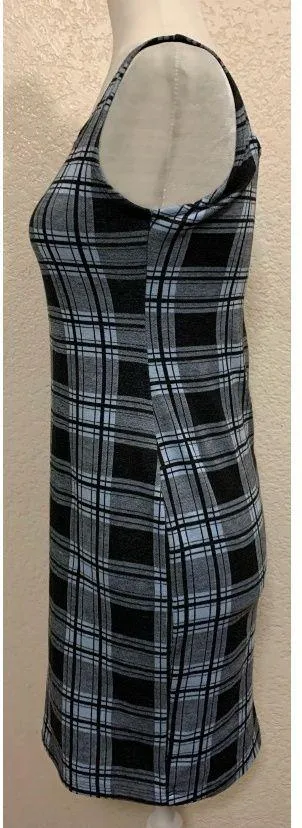 Popular Basics Vintage Y2K Blue/black Plaid Bodycon Tank Dress - Image 3