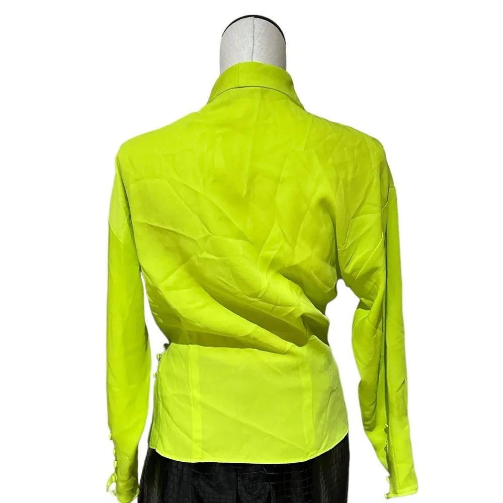 NWOT ZARA WOMENS DOUBLE BREASTED SHIRT/BLOUSE IN LIME GREEN - Image 8