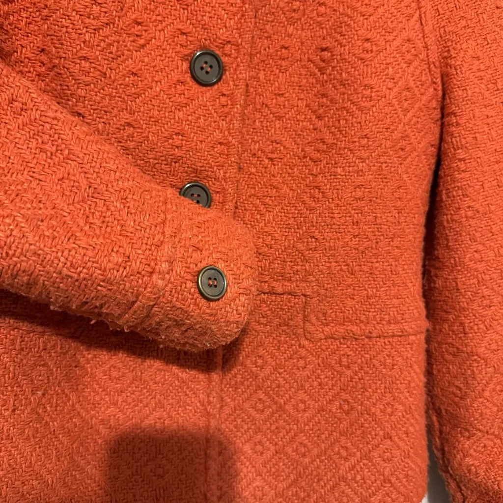 Tulle Women‎ Anthropologie Orange Textured Patterned High Neck Buttondown Coat S - Image 10