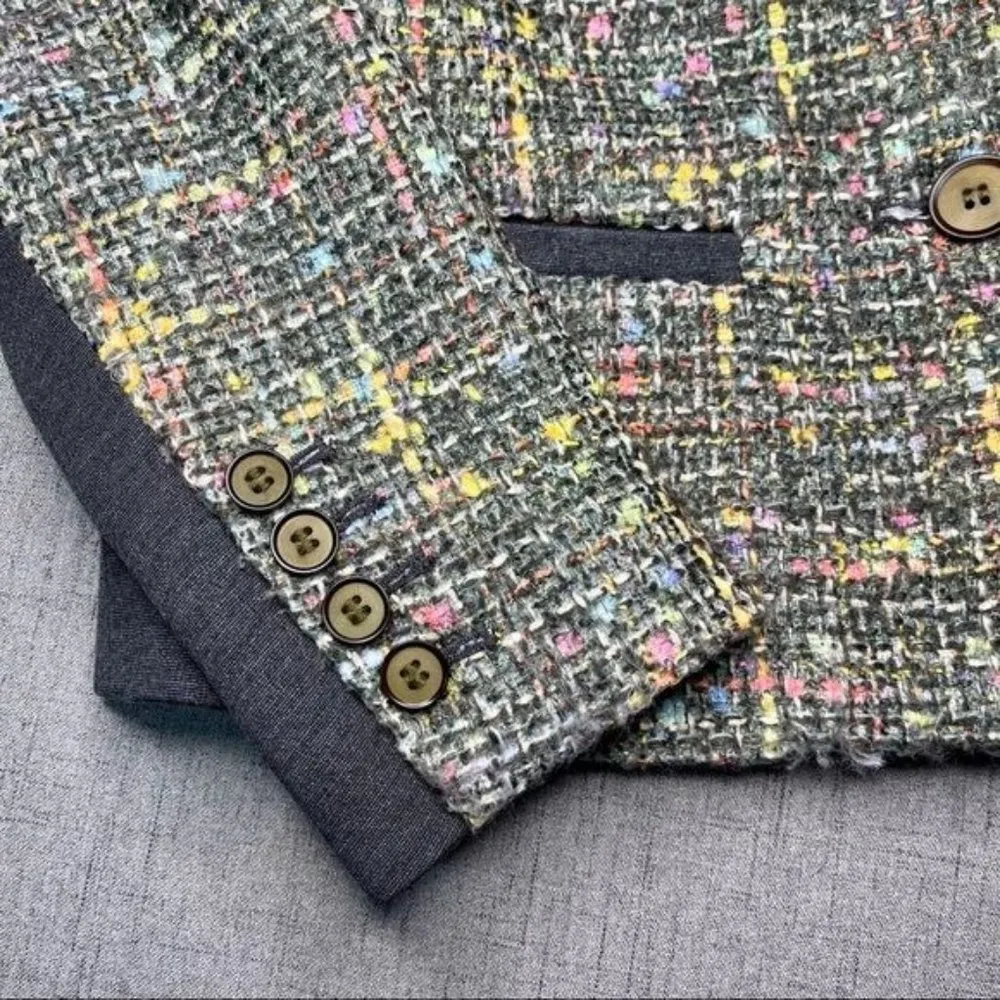 Trina Turk Green Plaid Tweed Blazer Jacket Golden Eye 2 XS - Image 11