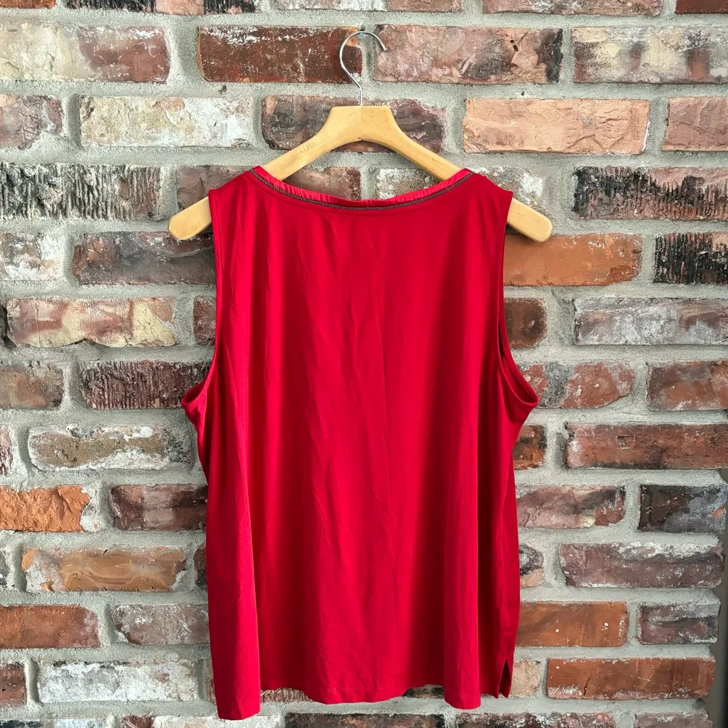Chico’s Red Jersey Knit V Neck Sleeveless Shirt Tank Top - Image 5