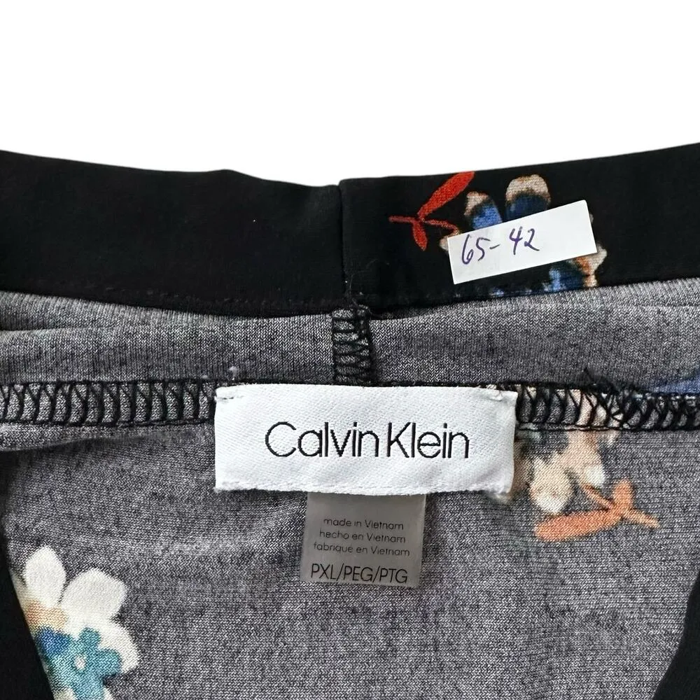 Calvin Klein Black Multicolor Floral Stretch Shirt Women Petite Sz Large | 54-42 - Image 5