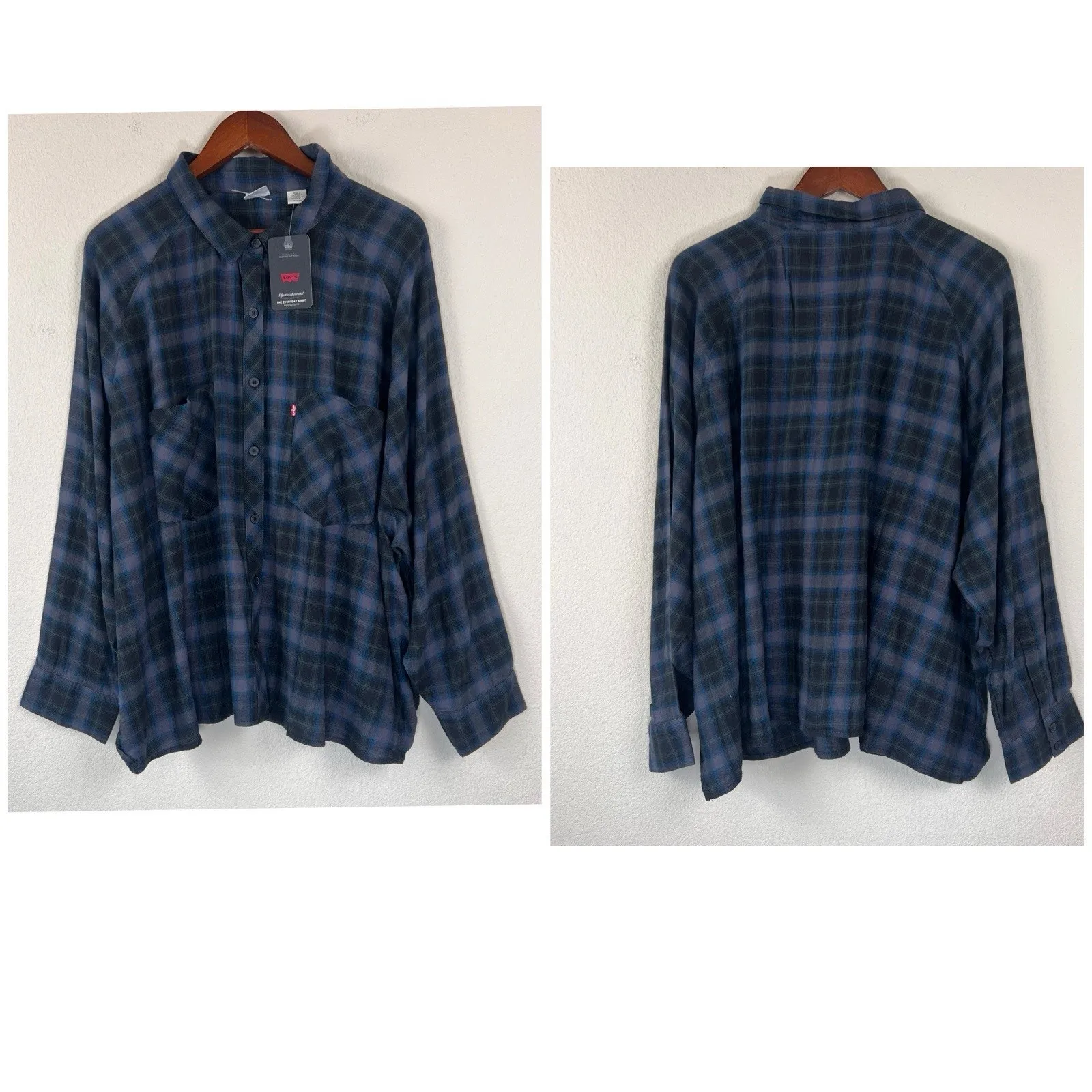 Levi’s Plus Size Plaid Button Up Shirt Women 3X Oversized Fit Blue Green - Image 8
