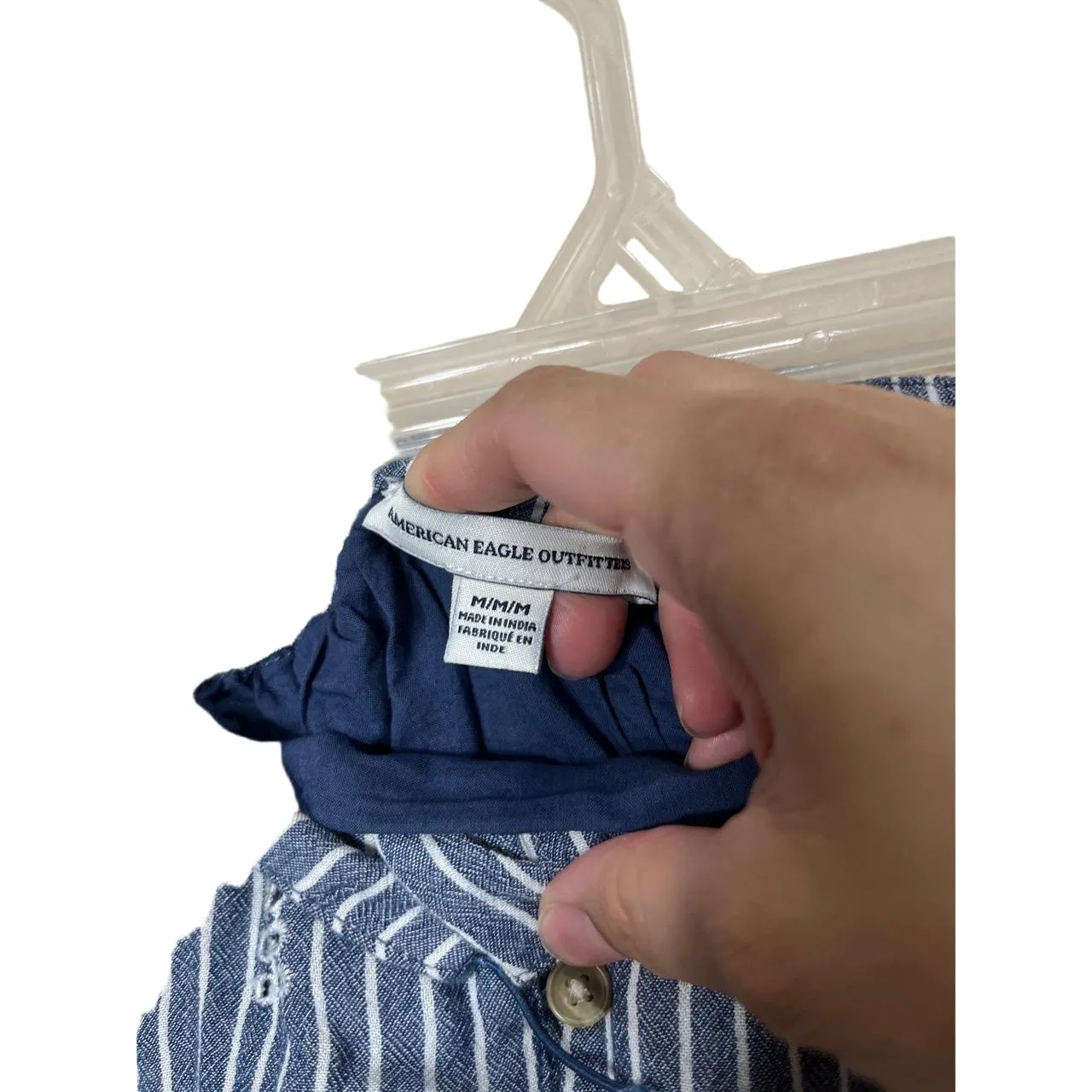 American Eagle Blue White Striped Embroidered Eyelet Button Front Maxi Skirt M‎ Size M - Image 12