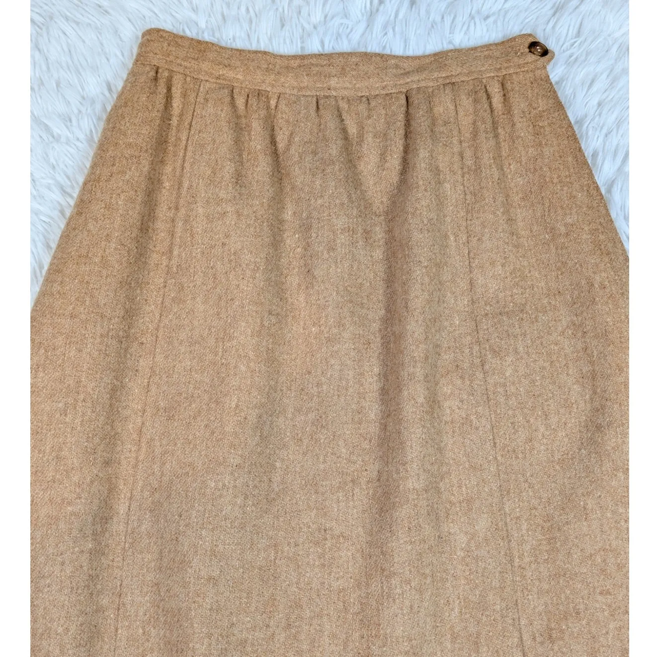70s Vintage Villager Camel Wool A-Line Midi Skirt Classic Preppy Tailored Skirt - Image 12