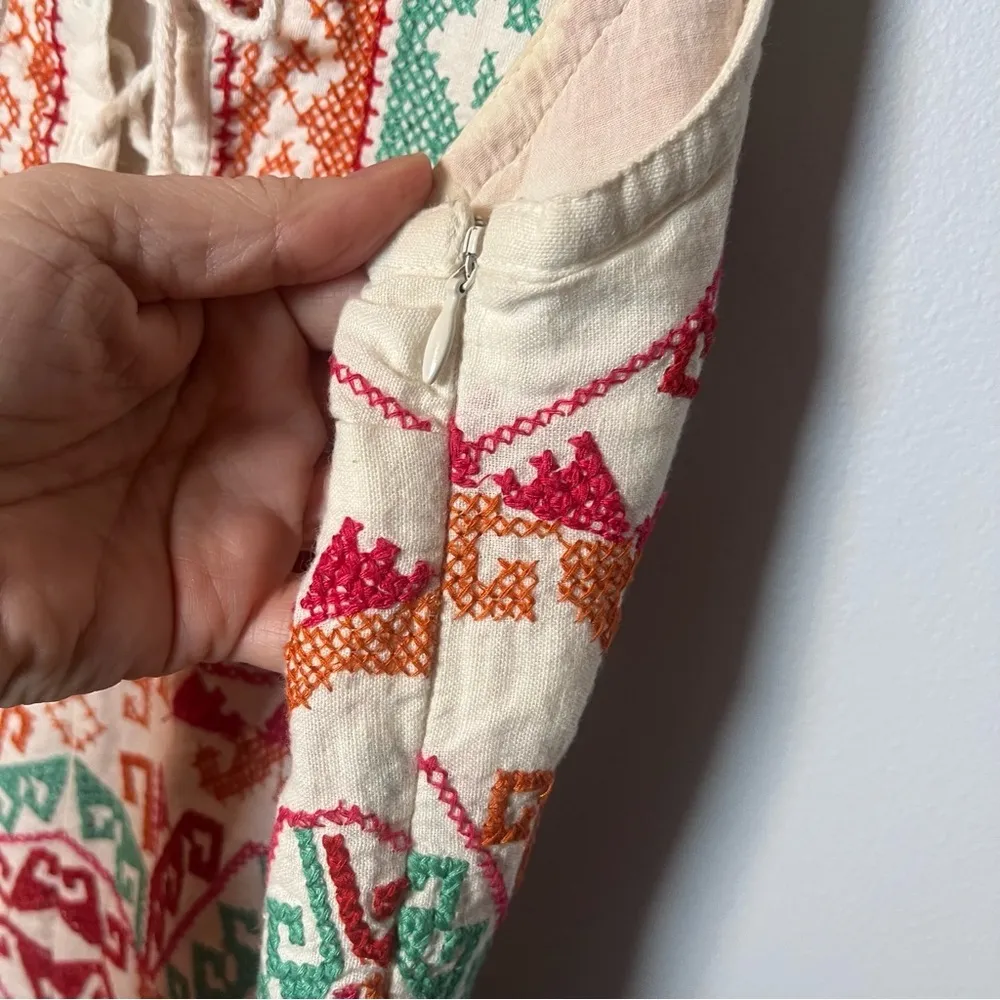 Free People Embroidered Dress Women’s size 2‎ Sleeveless Aztec Shift Mini Tribal - Image 5