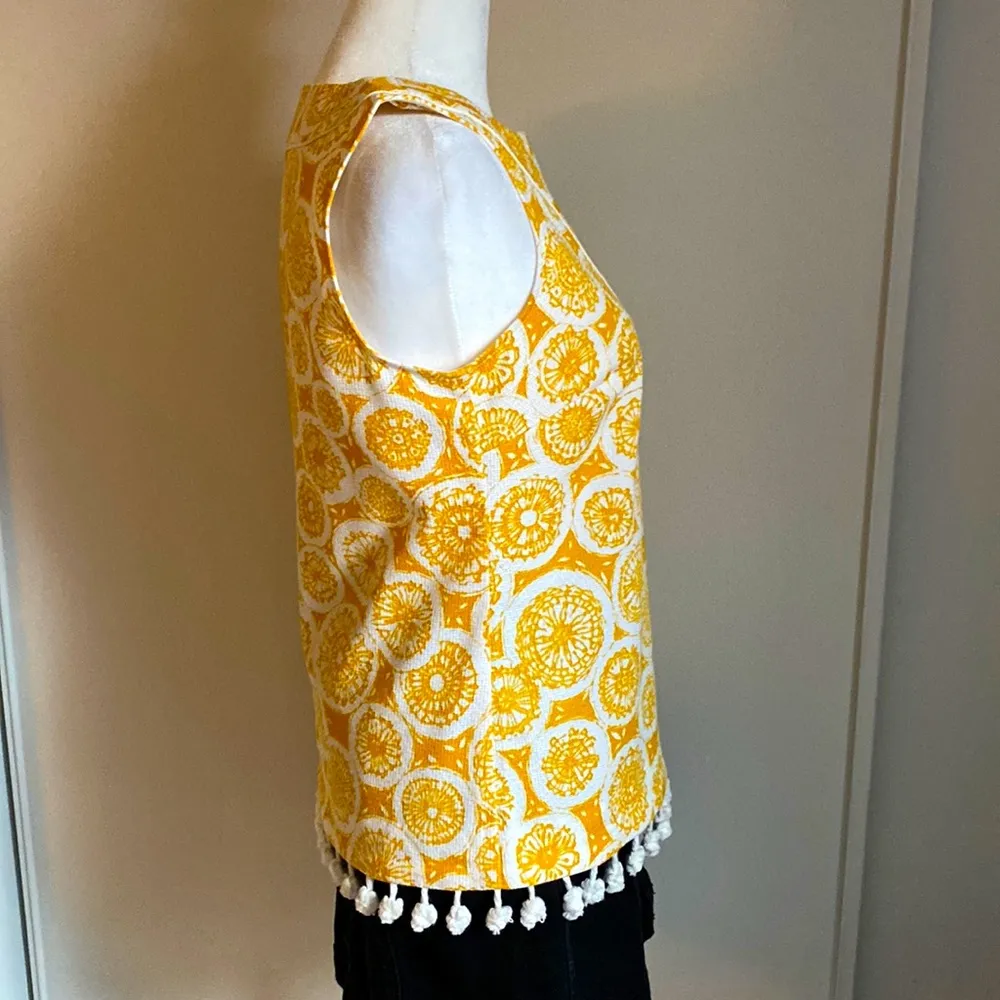 New Trina Turk Boho Endearing Sleeveless Split Neck Pom Pom Fringe Hemmed Tank - Image 7