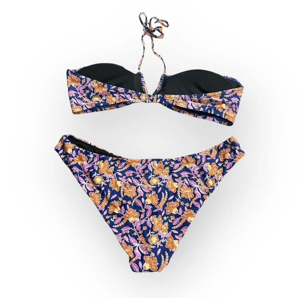 J.Crew 2 Piece Bikini Set Women's Plus 2X Blue Orange Pink Halter NWT - Image 2